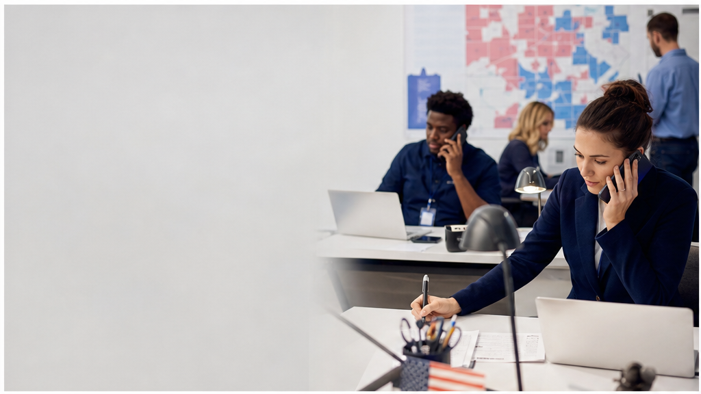 Political campaign phone bank team calling voters